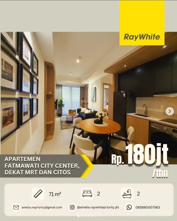 DISEWAKAN Apartemen Kelas Premium, Fatmawati City Center