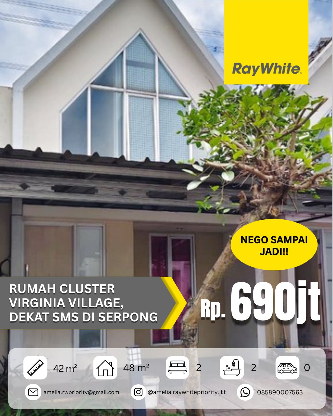 DIJUAL CEPAT Rumah Cluster Virginia Village, Gading Serpong, dekat Summarecon Mall Serpong