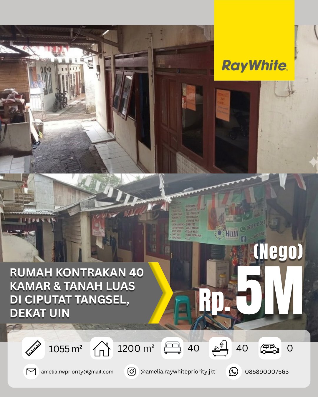 RUMAH 40 Kamar & Tanah Luas di Ciputat Tangerang Selatan, dekat UIN